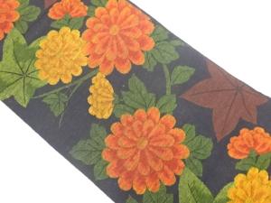 手織り真綿紬紅葉に菊模様織出し名古屋帯